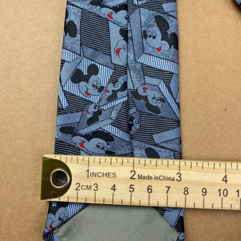 VTG Disney The Tie Works Mickey Mouse Mens OS Blue Grey Art Deco Geometric Tie